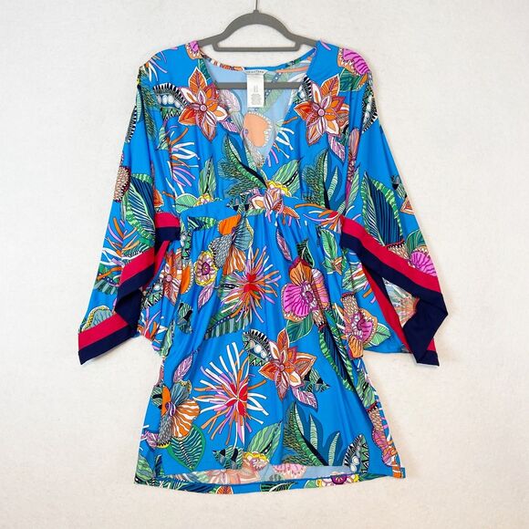 Trina Turk Tahiti Tropical Pacific Swim Coverup Tunic Women Sz M Colorful Floral - Picture 2 of 7